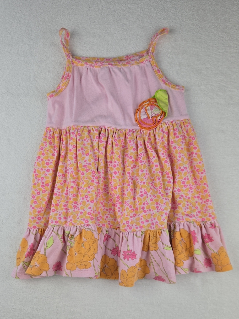 Baby Lulu Toddler Orange Flower Dress Size 3T Pink Straps